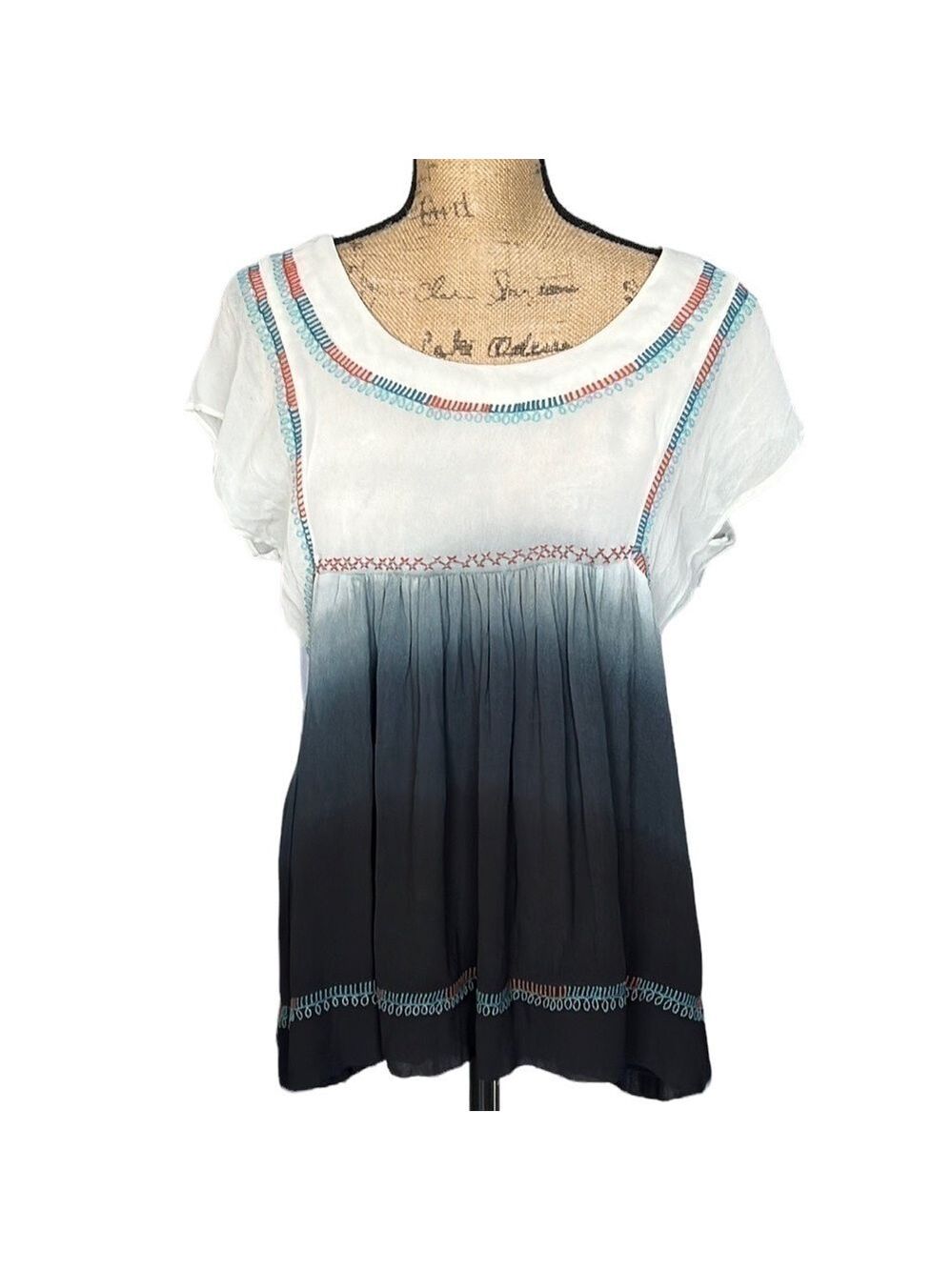 Ivy Jane Dip Dye Chiffon Top Embroidered